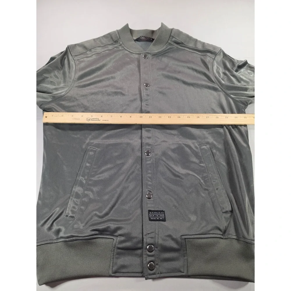 Sean John Mens Gray Snap Front Bomber Track Jacket Tonal Sleeve Graphic S